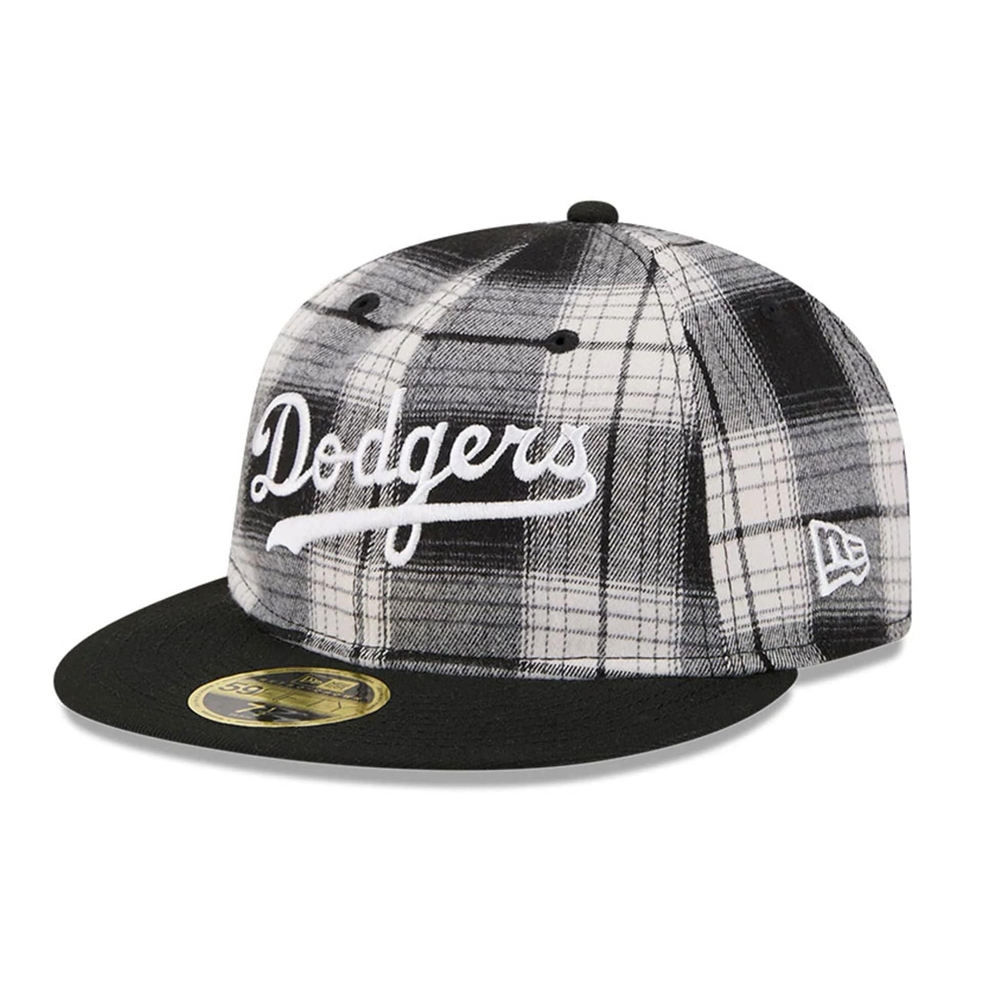 This is a Brooklyn Dodgers MLB Grunge Style Plaid Black Retro Crown 59FIFTY Fitted Cap 3