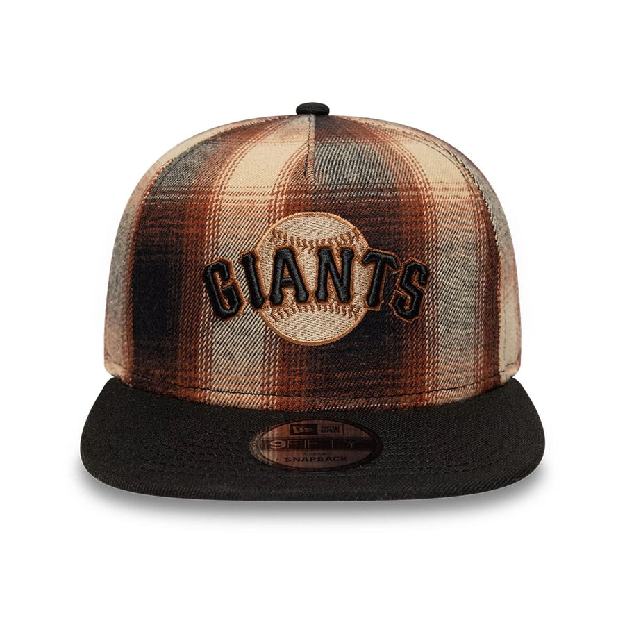 This is a San Francisco Giants MLB Grunge Style Plaid Open Brown 9FIFTY A-Frame Snapback Adjustable Cap 4