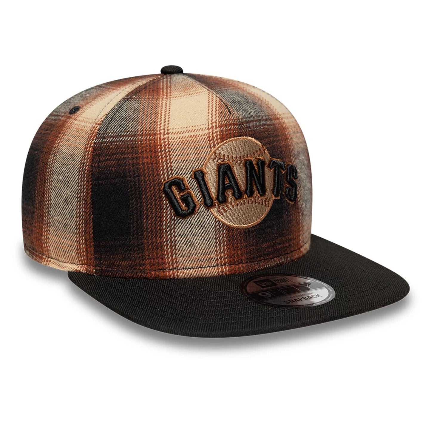 This is a San Francisco Giants MLB Grunge Style Plaid Open Brown 9FIFTY A-Frame Snapback Adjustable Cap 5