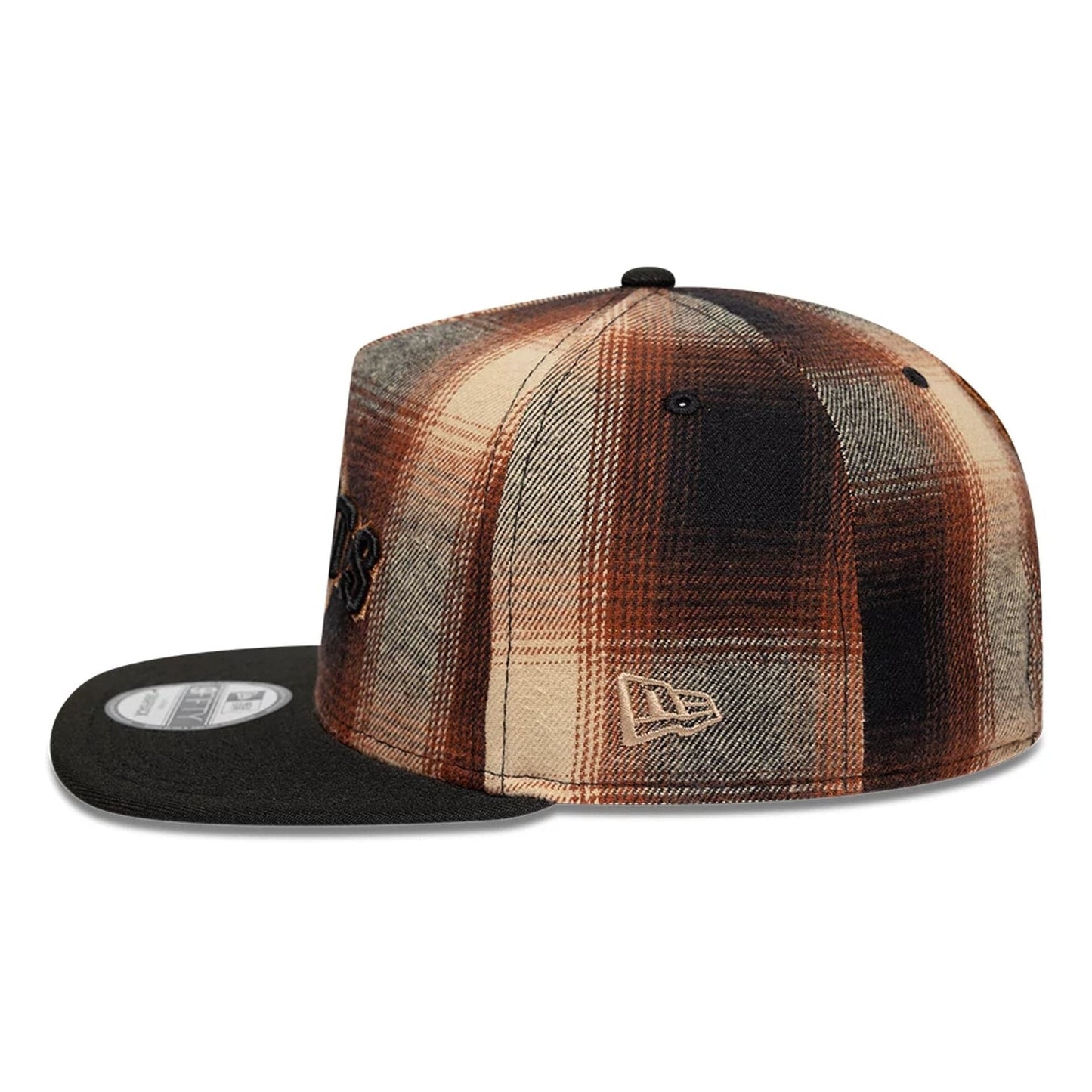 This is a San Francisco Giants MLB Grunge Style Plaid Open Brown 9FIFTY A-Frame Snapback Adjustable Cap 6