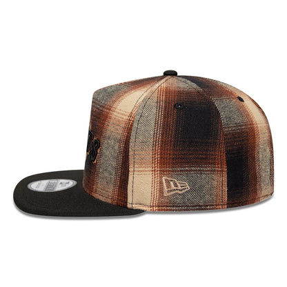 This is a San Francisco Giants MLB Grunge Style Plaid Open Brown 9FIFTY A-Frame Snapback Adjustable Cap 6