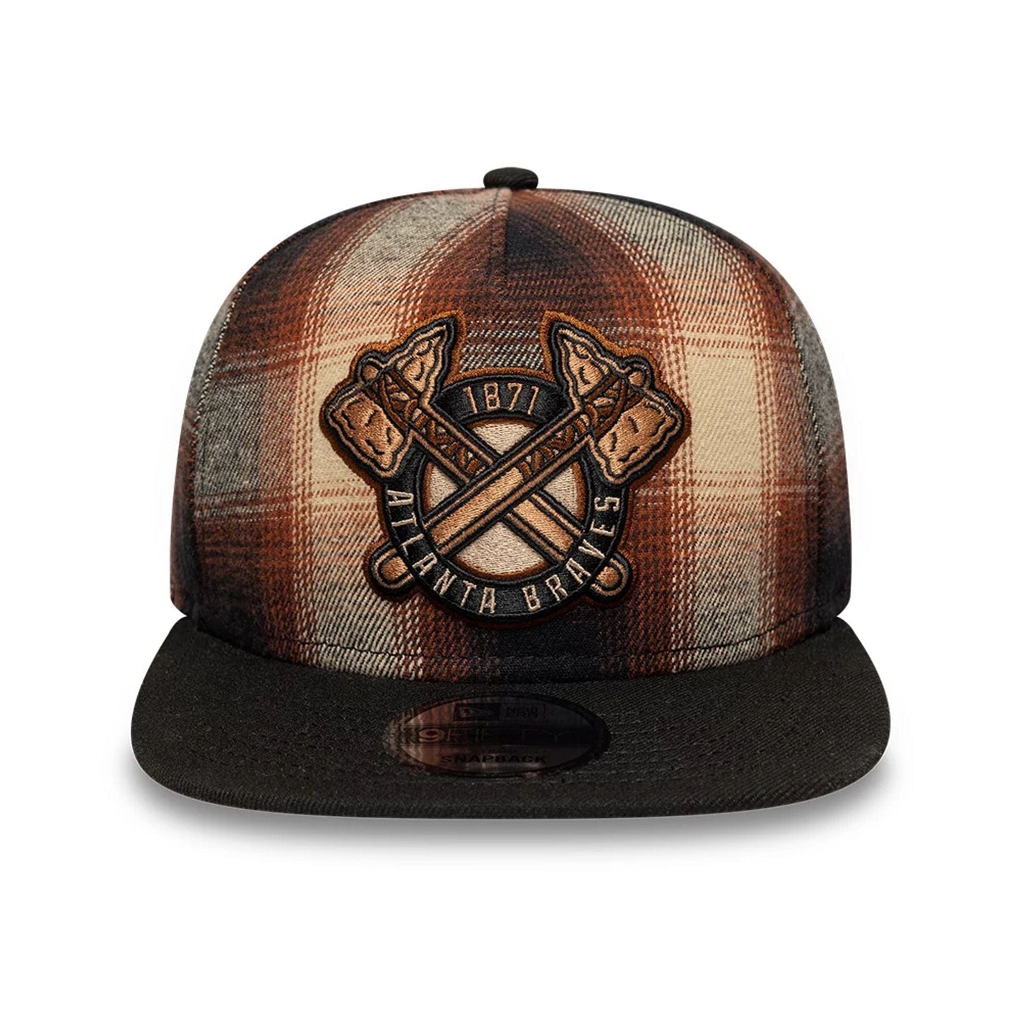 This is a Atlanta Braves MLB Grunge Style Plaid Open Brown 9FIFTY A-Frame Snapback Adjustable Cap 4