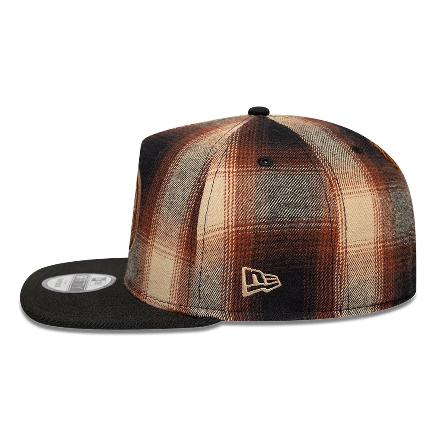 This is a New York Mets MLB Grunge Style Plaid Open Brown 9FIFTY A-Frame Snapback Adjustable Cap 6