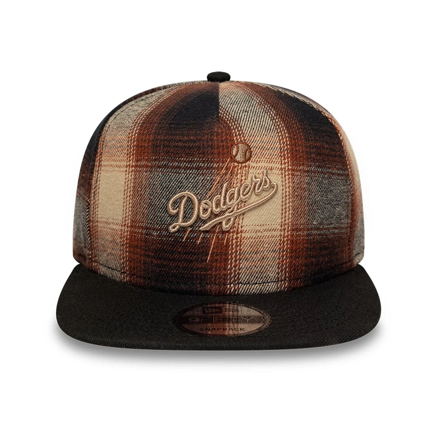 This is a LA Dodgers MLB Grunge Style Plaid Open Brown 9FIFTY A-Frame Snapback Adjustable Cap 4