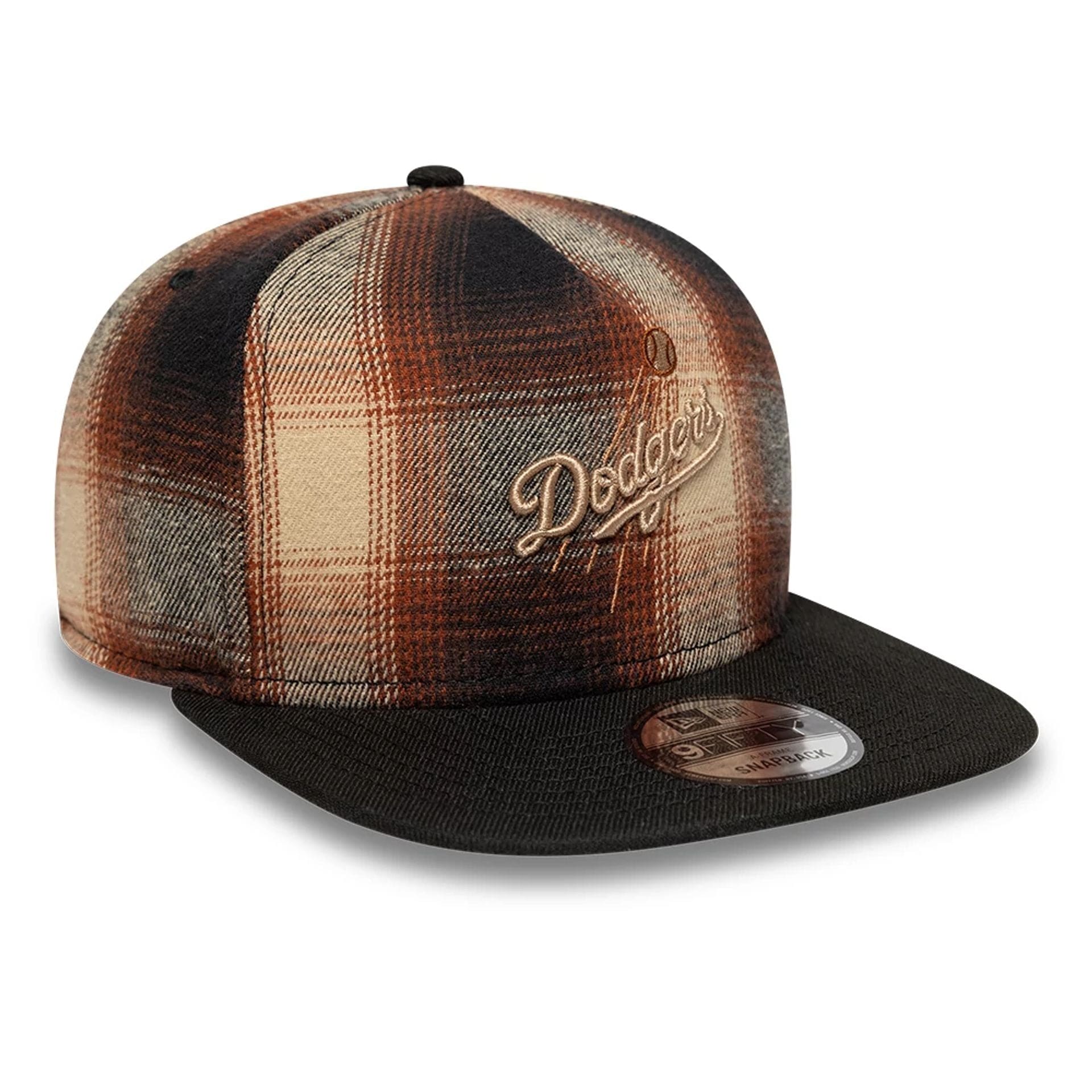This is a LA Dodgers MLB Grunge Style Plaid Open Brown 9FIFTY A-Frame Snapback Adjustable Cap 5