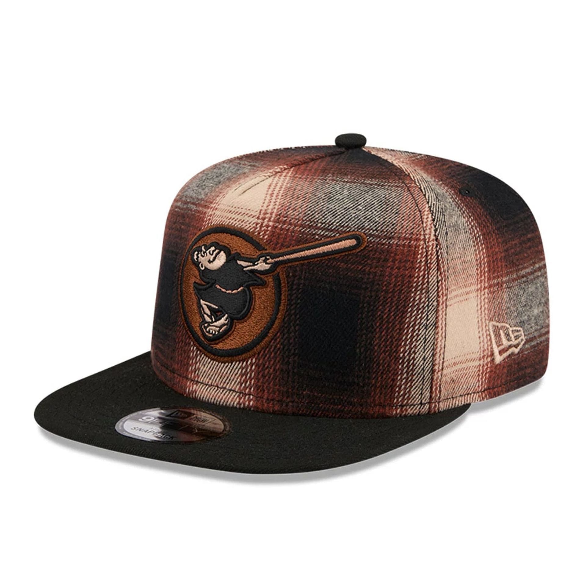 This is a San Diego Padres MLB Grunge Style Plaid Open Brown 9FIFTY A-Frame Snapback Adjustable Cap 1