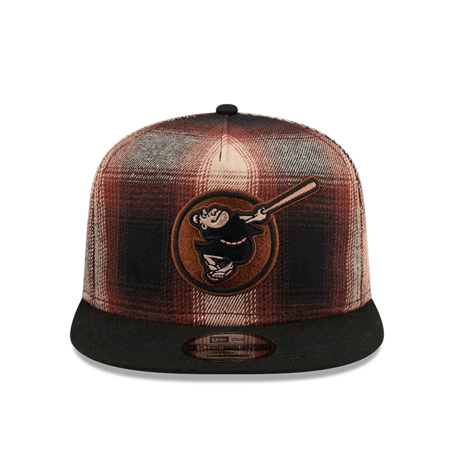 This is a San Diego Padres MLB Grunge Style Plaid Open Brown 9FIFTY A-Frame Snapback Adjustable Cap 4