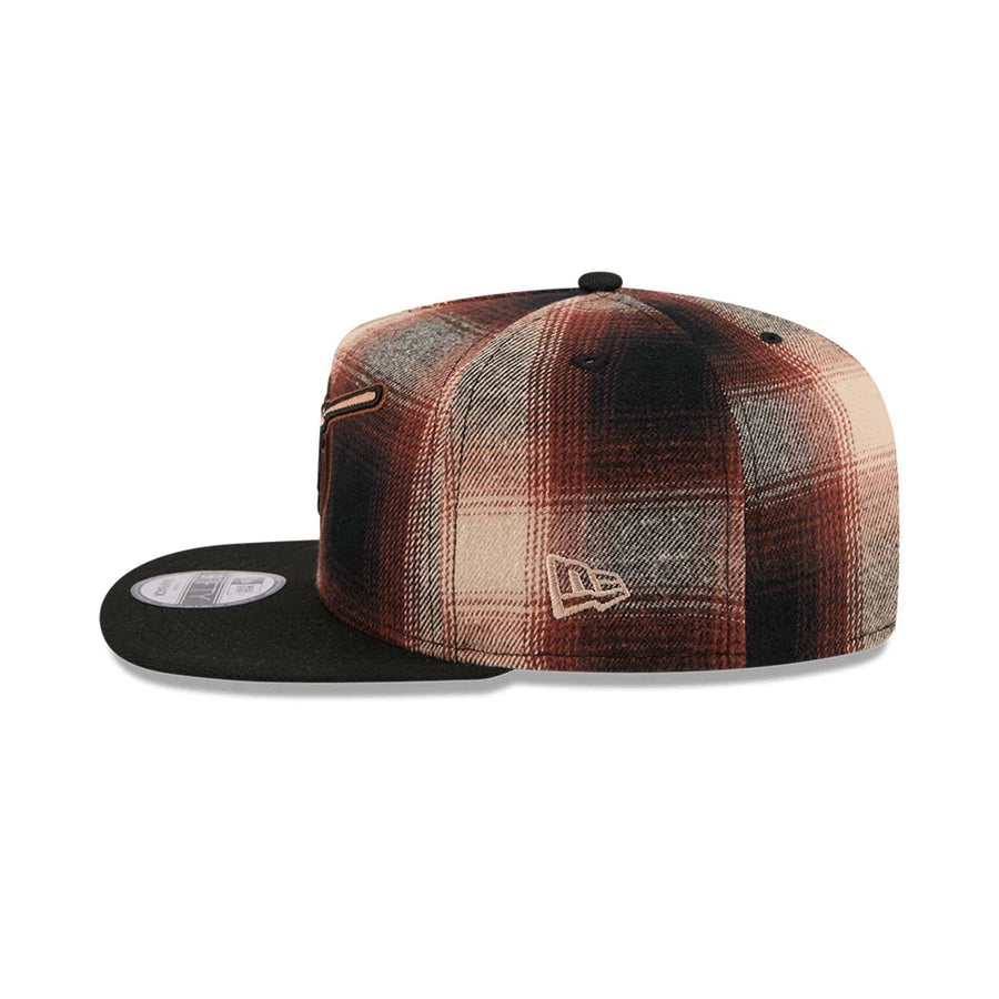 This is a San Diego Padres MLB Grunge Style Plaid Open Brown 9FIFTY A-Frame Snapback Adjustable Cap 6