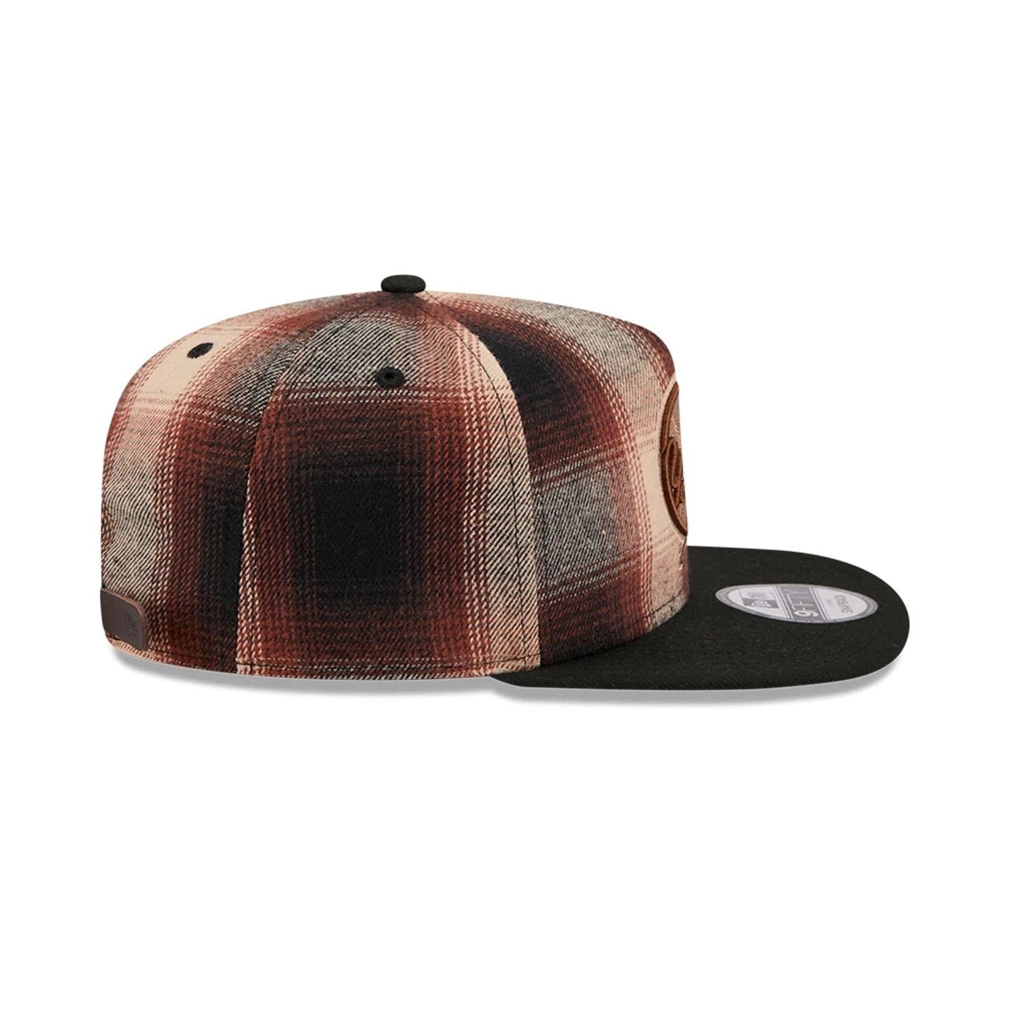 This is a New York Yankees MLB Grunge Style Plaid Open Brown 9FIFTY A-Frame Snapback Adjustable Cap 7