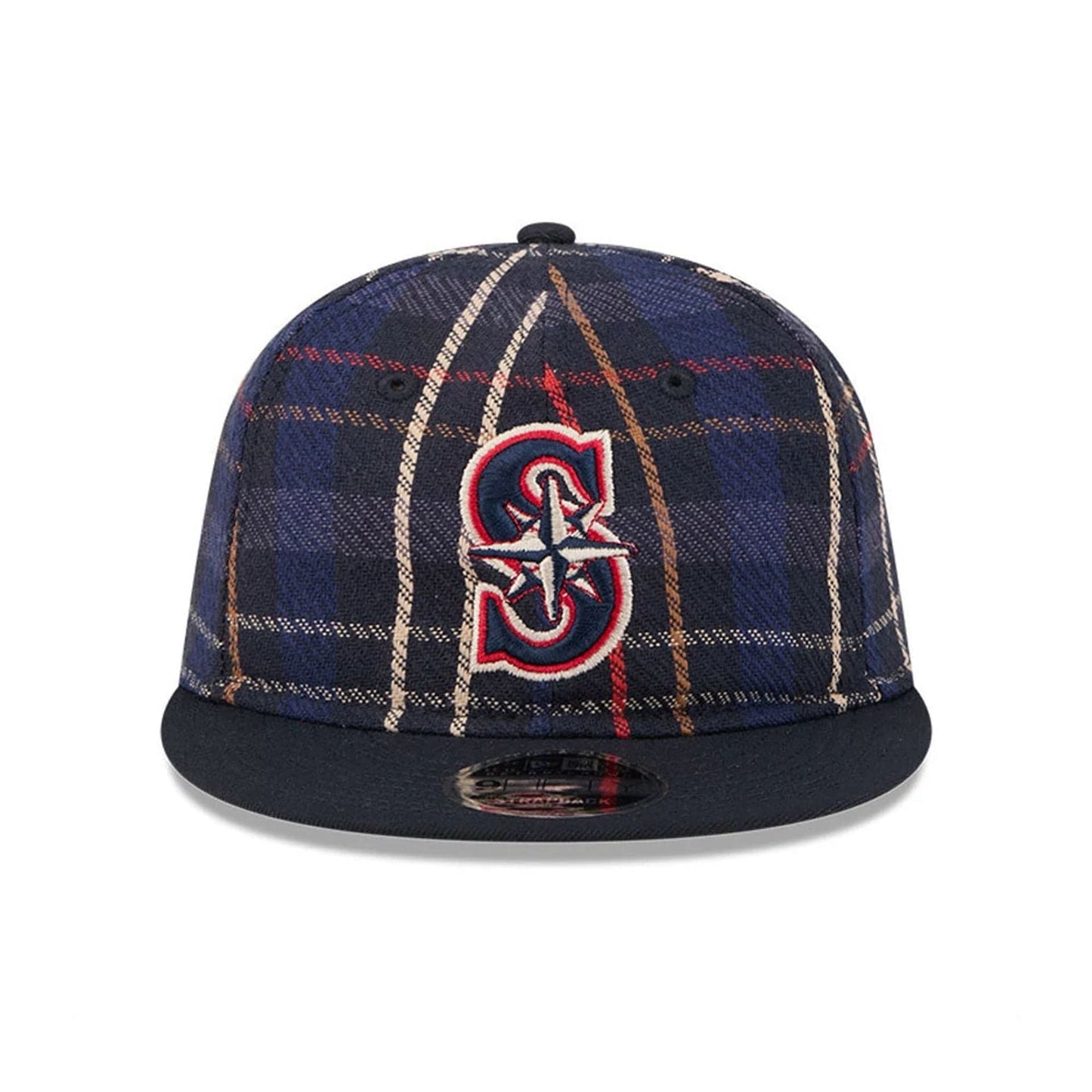 This is a Seattle Mariners MLB Grunge Style Plaid Open Blue Retro Crown 9FIFTY Adjustable Cap 3