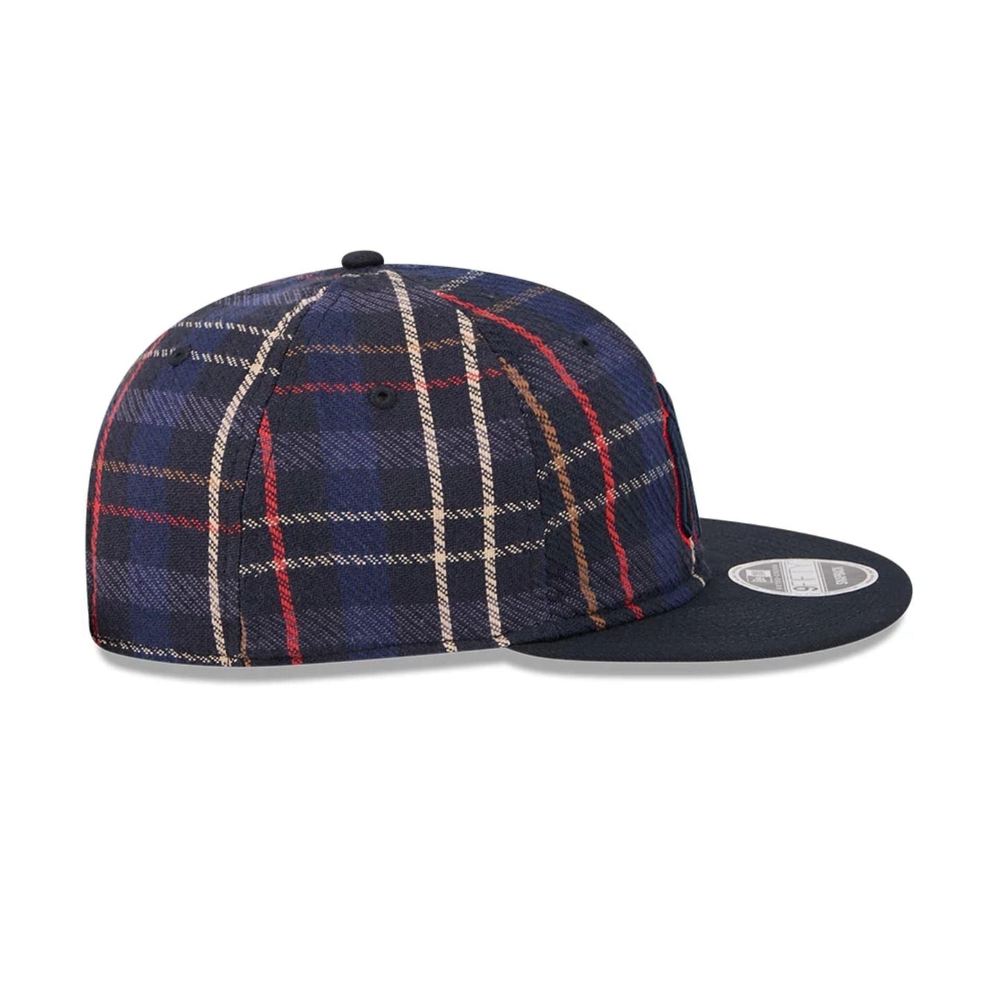 This is a New York Yankees MLB Grunge Style Plaid Open Blue Retro Crown 9FIFTY Adjustable Cap 6