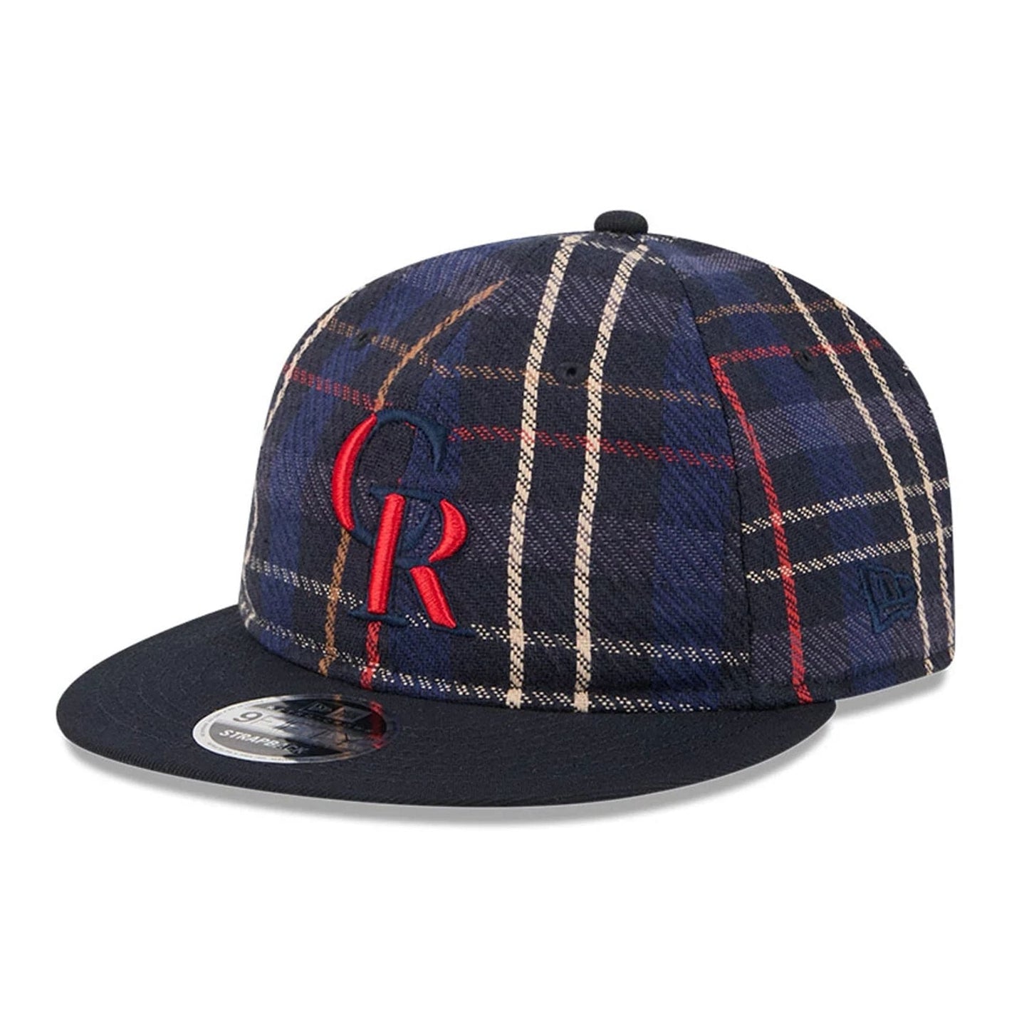 This is a Colorado Rockies MLB Grunge Style Plaid Open Blue Retro Crown 9FIFTY Adjustable Cap 1
