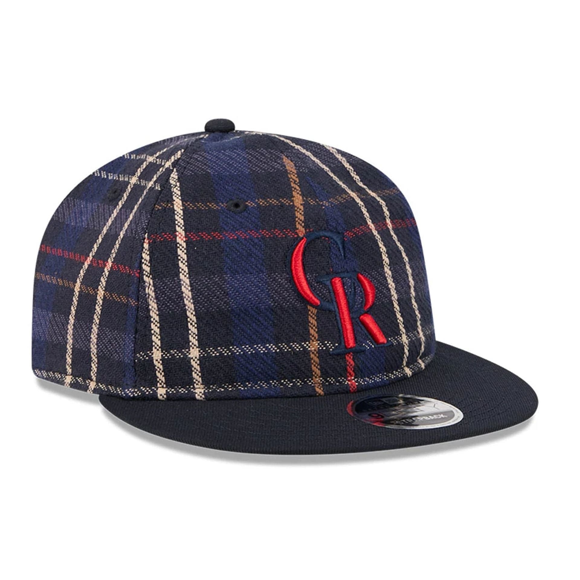 This is a Colorado Rockies MLB Grunge Style Plaid Open Blue Retro Crown 9FIFTY Adjustable Cap 4