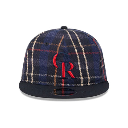 This is a Colorado Rockies MLB Grunge Style Plaid Open Blue Retro Crown 9FIFTY Adjustable Cap 3