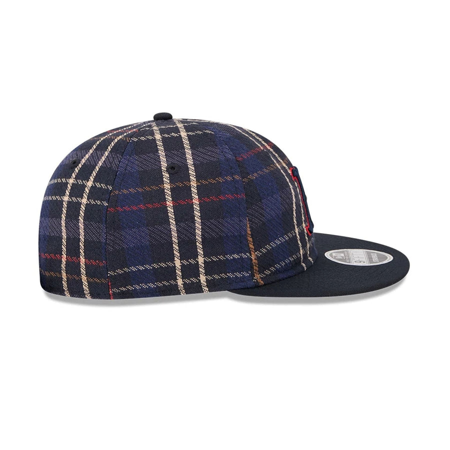 This is a Boston Red Sox MLB Grunge Style Plaid Open Blue Retro Crown 9FIFTY Adjustable Cap 6
