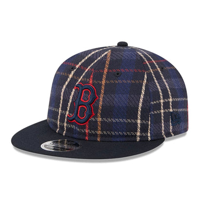 This is a Boston Red Sox MLB Grunge Style Plaid Open Blue Retro Crown 9FIFTY Adjustable Cap 1