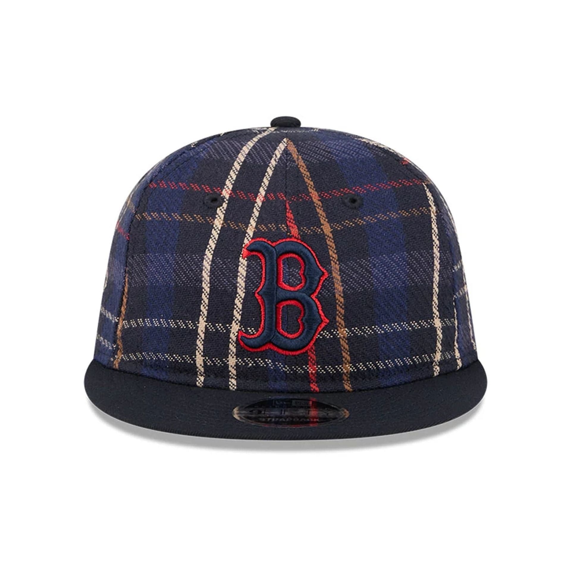 This is a Boston Red Sox MLB Grunge Style Plaid Open Blue Retro Crown 9FIFTY Adjustable Cap 3
