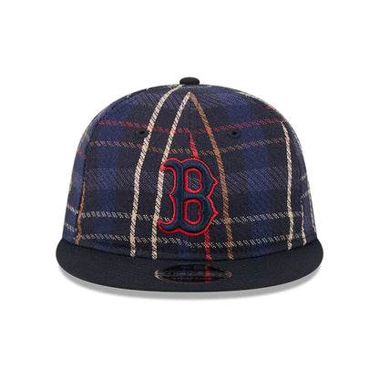 This is a Boston Red Sox MLB Grunge Style Plaid Open Blue Retro Crown 9FIFTY Adjustable Cap 3