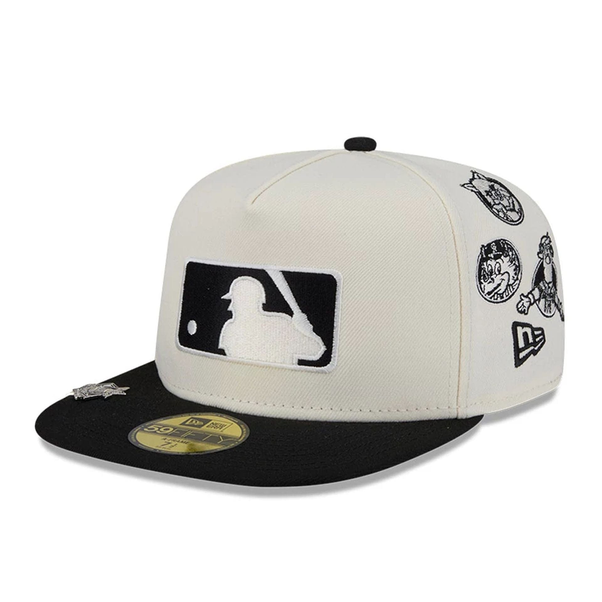This is a MLB All Over MLB National League Mascots White 59FIFTY A-Frame Fitted Cap 1
