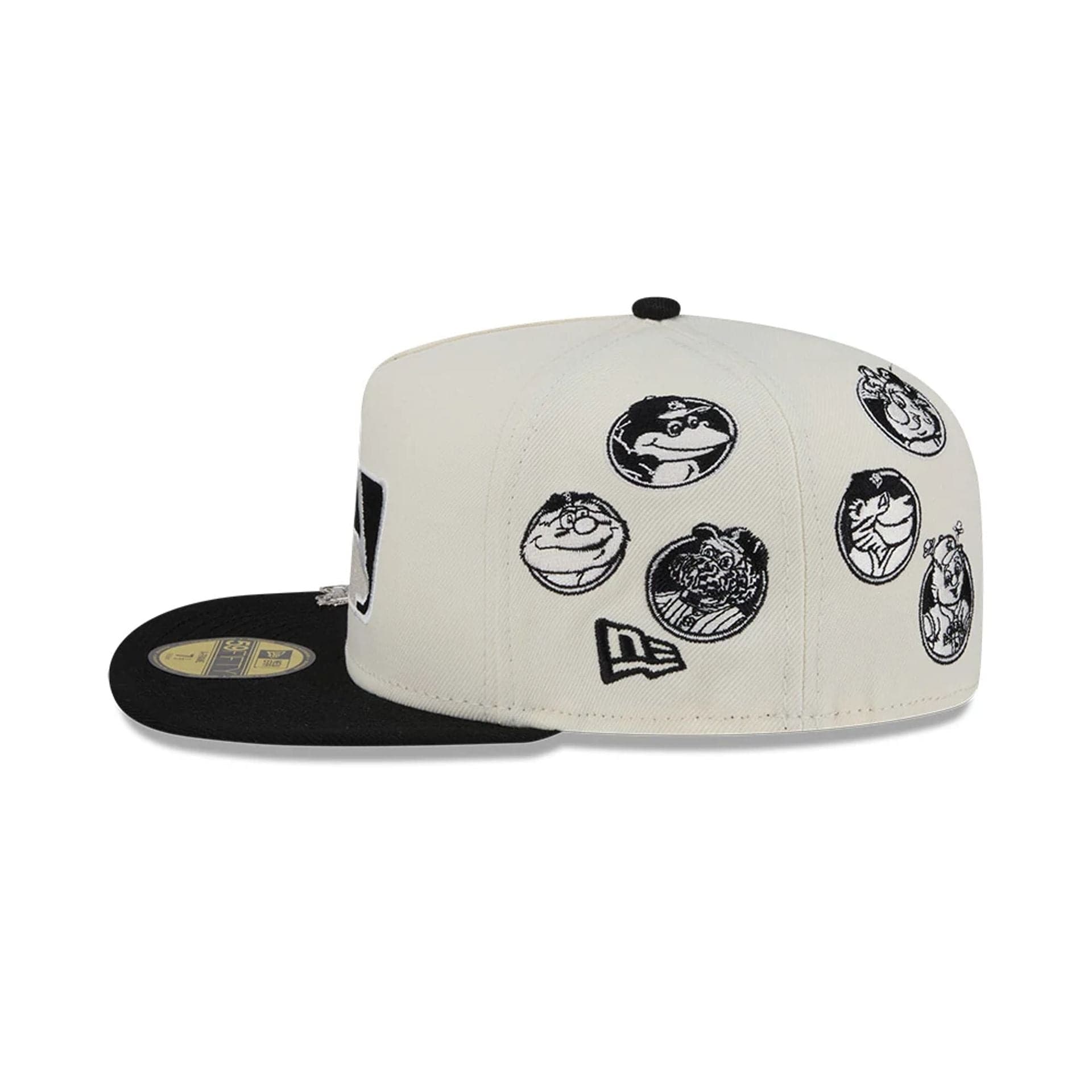 This is a MLB All Over MLB American League Mascots White 59FIFTY A-Frame Fitted Cap 6
