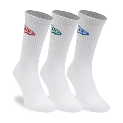 Pictured is this New Era Flag 3 Pack Crew Socks in white. 3