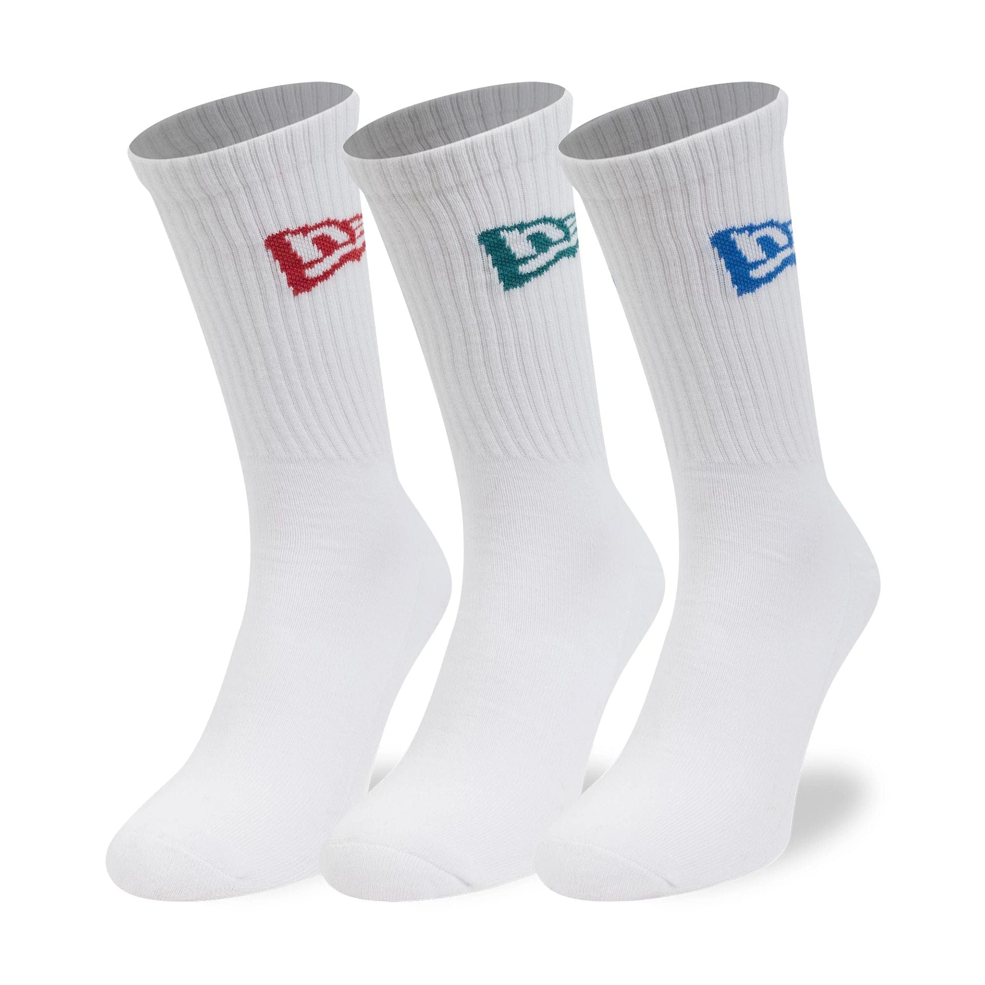 Pictured is this New Era Flag 3 Pack Crew Socks in white. 1