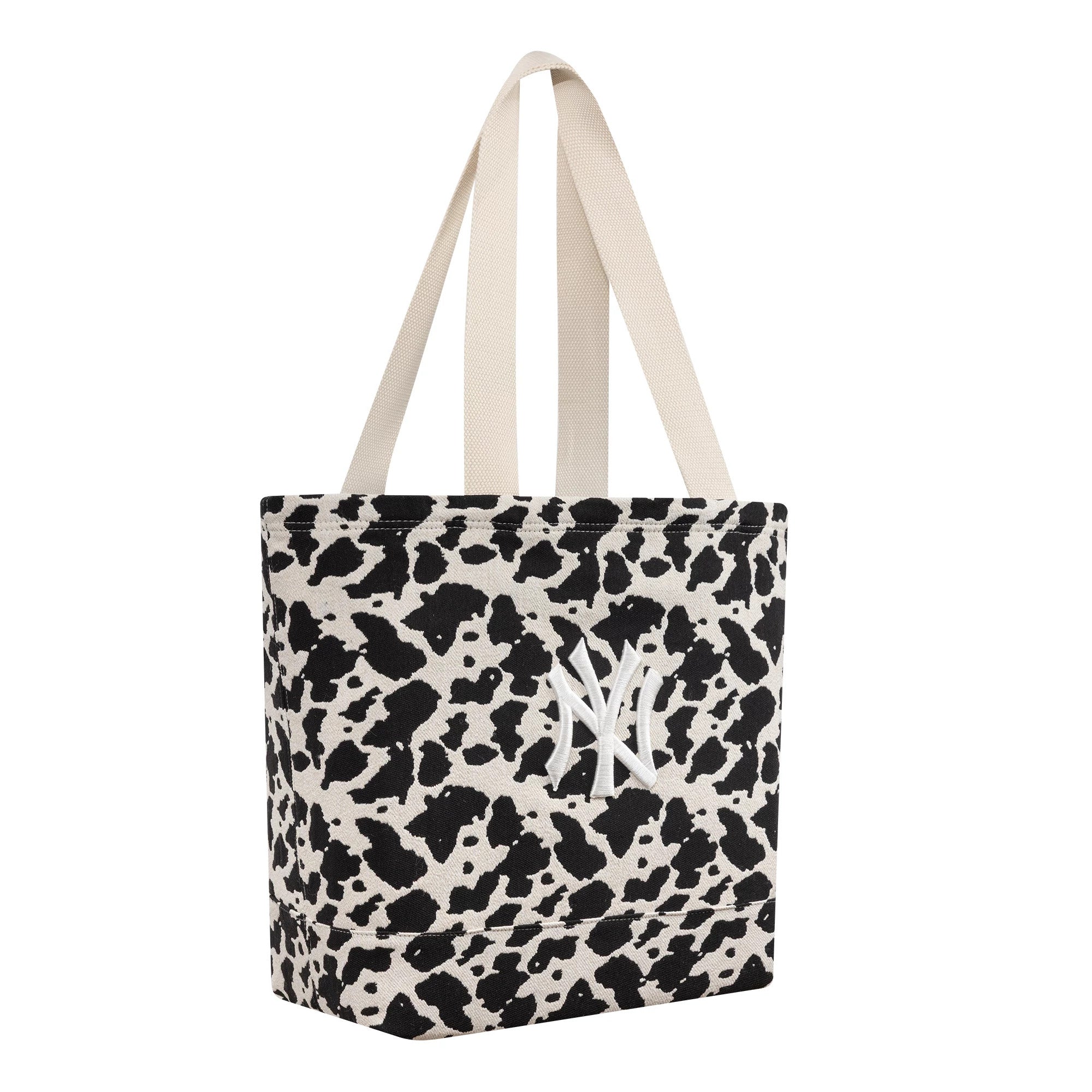 Pictured is this MLB Cow Jacquard New York Yankees Tote Bag in cream. 4
