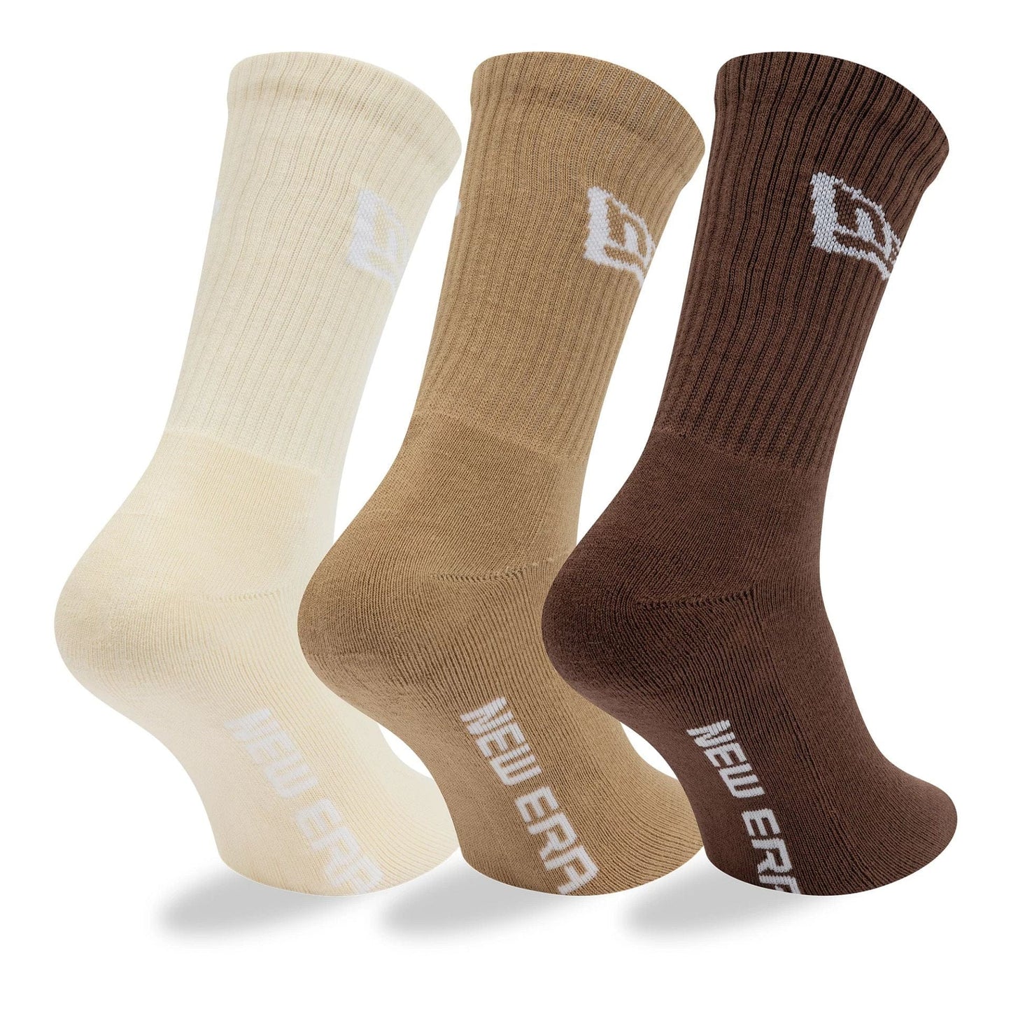 Pictured is this New Era Flag 3 Pack Crew Socks in brown. 2