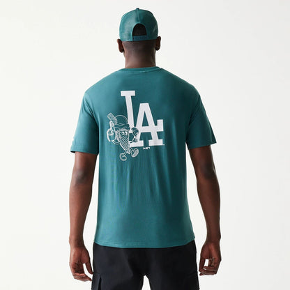 The model is wearing this MLB Food Graphic LA Dodgers T-Shirt in dark green. 2