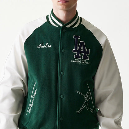 The model is wearing this MLB LA Dodgers Varsity Jacket in dark green. 3