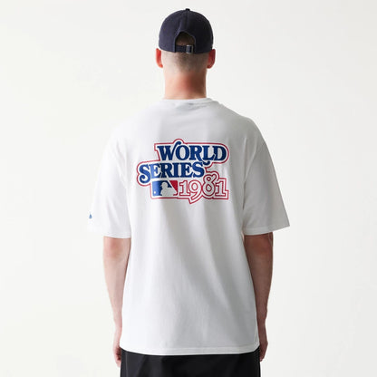 The model is wearing this MLB World Series LA Dodgers T-Shirt in white. 2