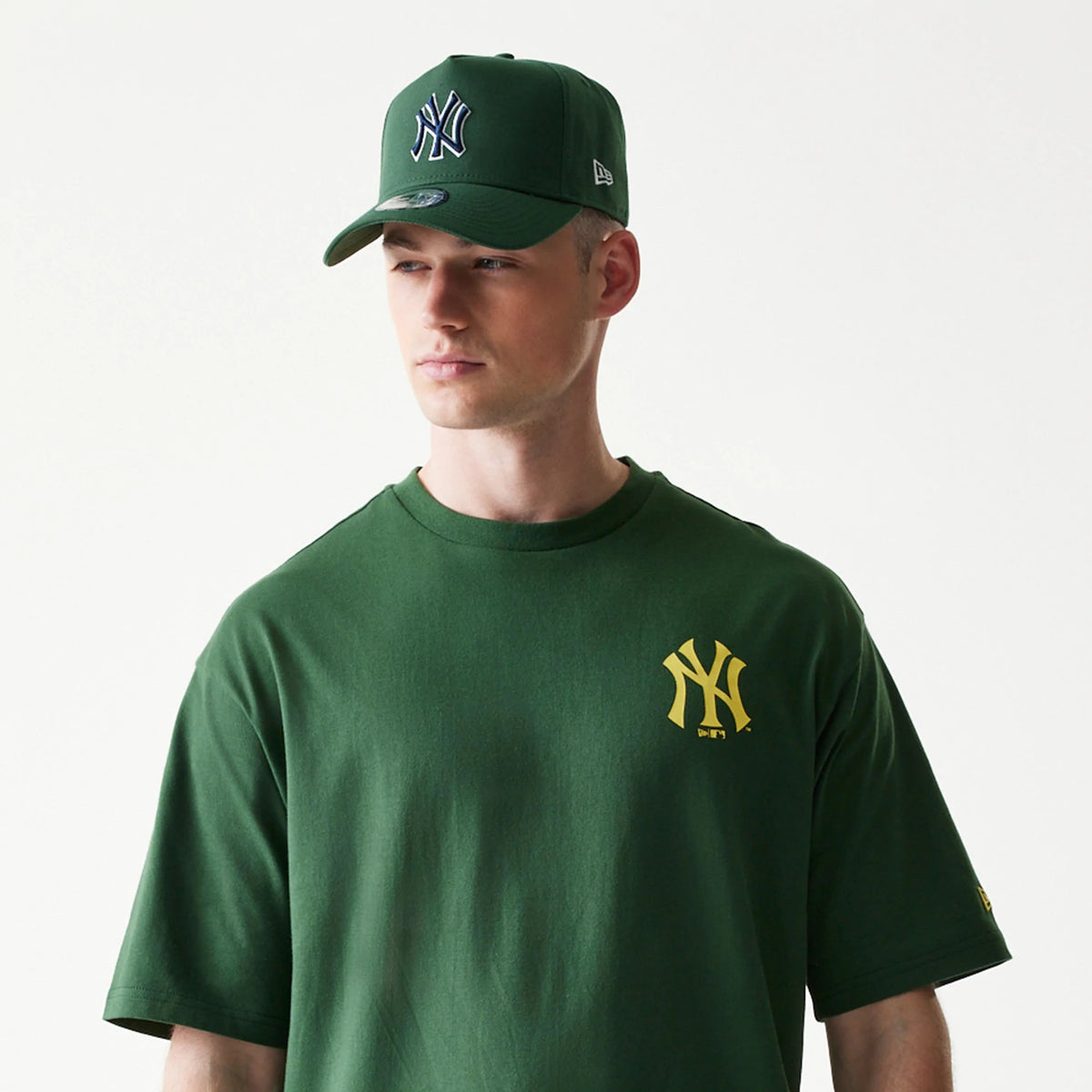 The model is wearing this MLB World Series New York Yankees T-Shirt in dark green. 4