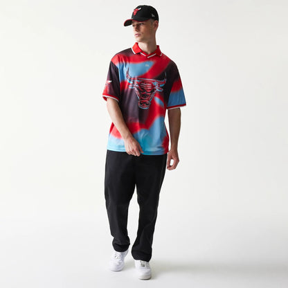 The model is wearing this NBA All Over Print Chicago Bulls T-Shirt in red. 8