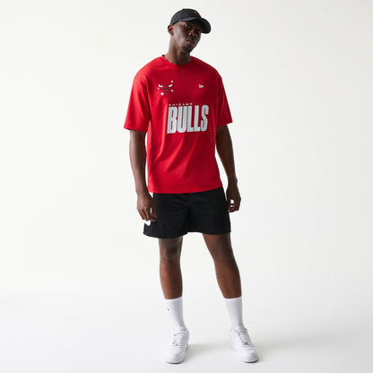 The model is wearing this NBA Graphic Mesh Chicago Bulls T-Shirt in red.  8
