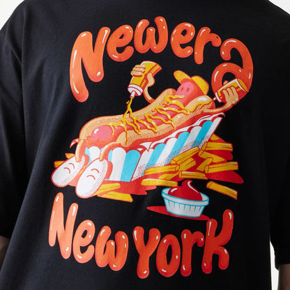 The model is wearing this New Era Hotdog Food Graphic Oversized T-Shirt in black. 8