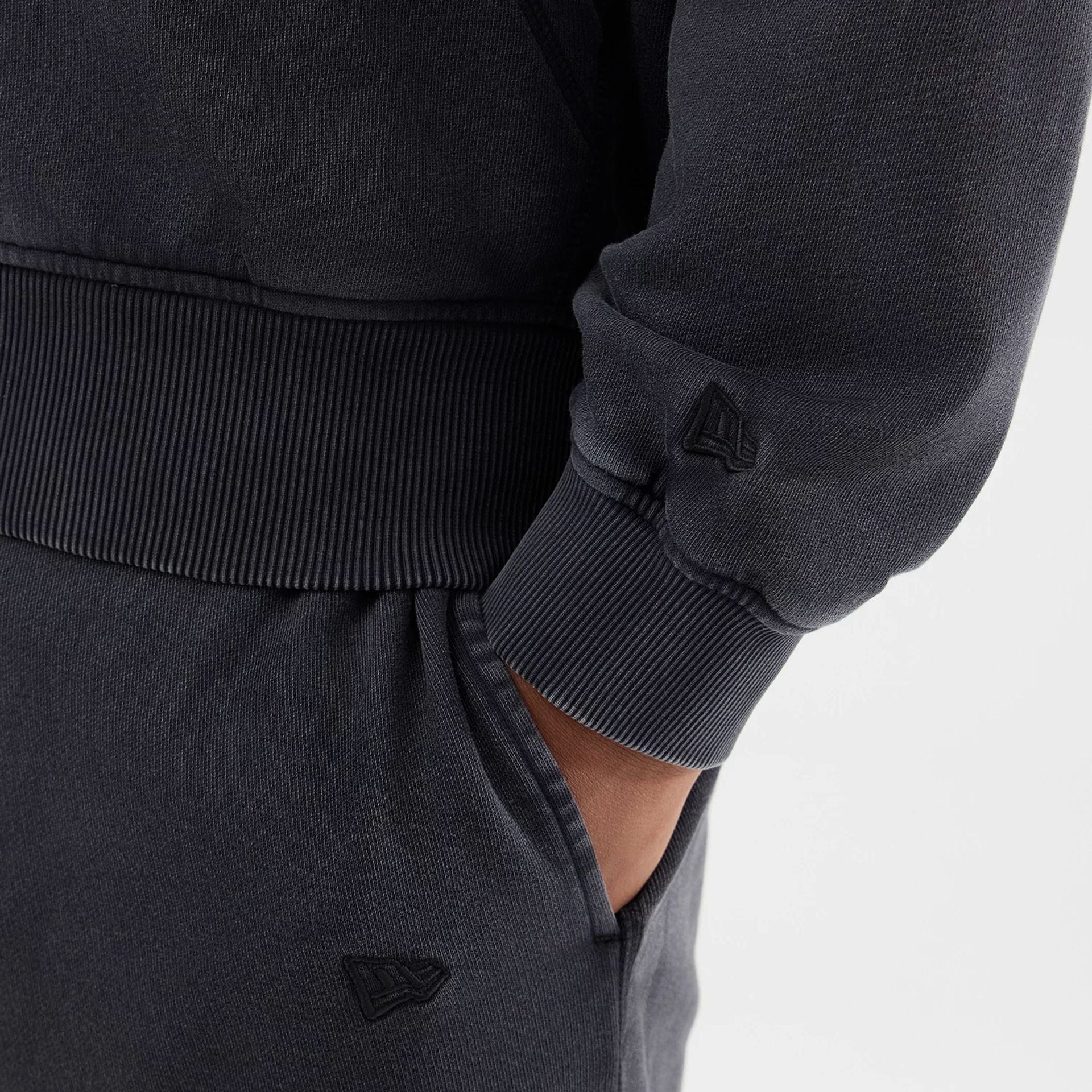 The model is wearing this MLB Washed New York Yankees Full Zip Hoodie in black. 6