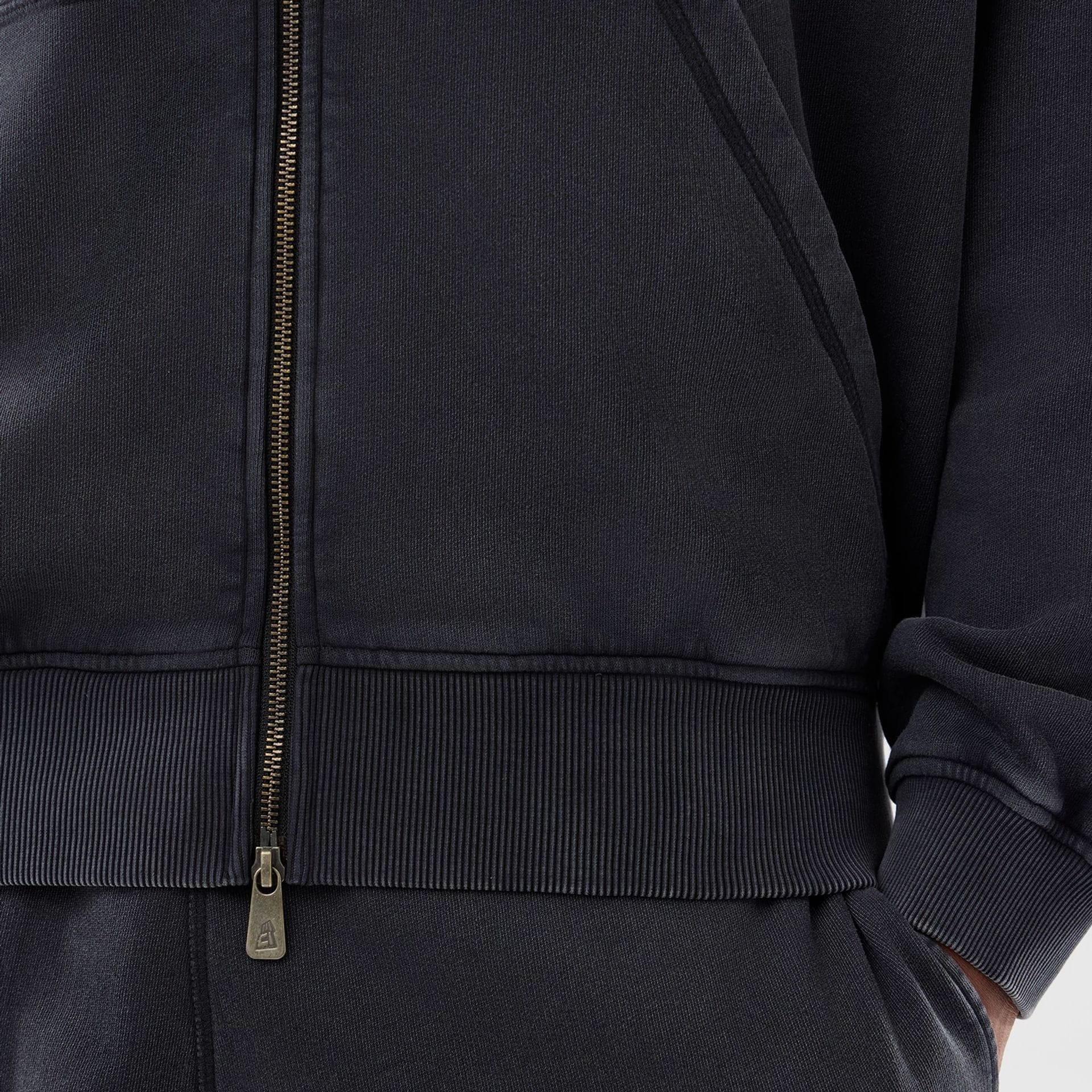 The model is wearing this MLB Washed New York Yankees Full Zip Hoodie in black. 5