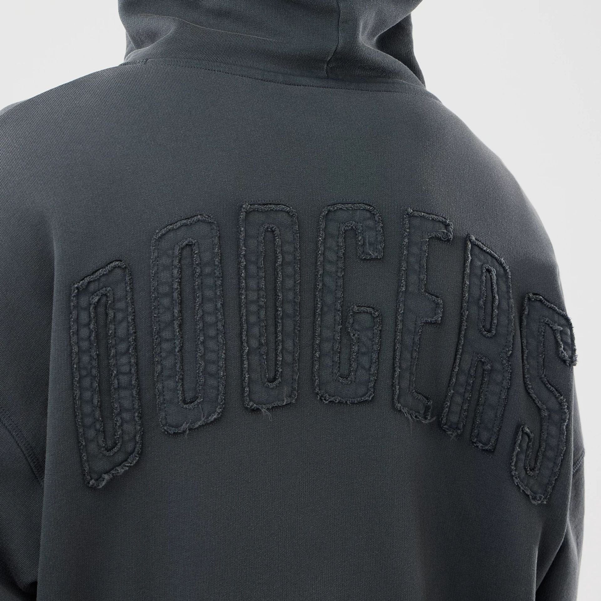 The model is wearing this MLB Washed LA Dodgers Full Zip Hoodie in Dark Grey. 7