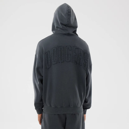 The model is wearing this MLB Washed LA Dodgers Full Zip Hoodie in Dark Grey. 2