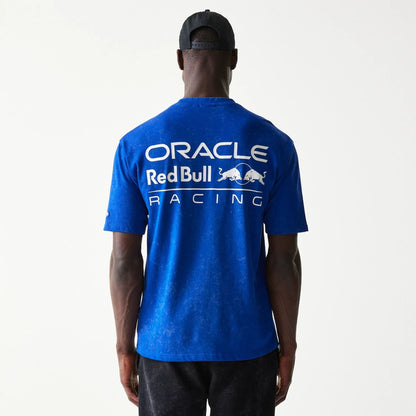 The model is wearing this Red Bull Racing Linear Graphic Oversized T-Shirt in blue. 2