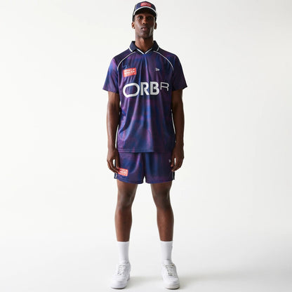 The model is wearing this Red Bull Racing All Over Print Football Shorts in dark blue. 8