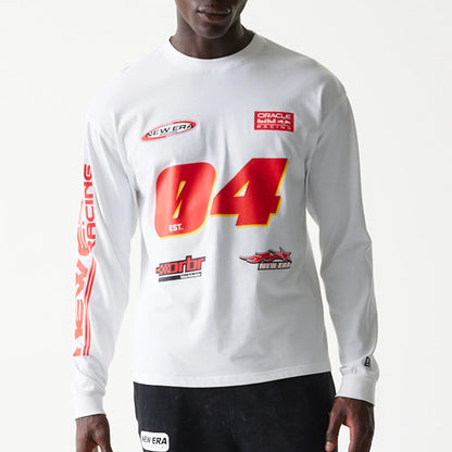 The model is wearing this Red Bull Racing Graphic Long Sleeve T-Shirt in white. 3