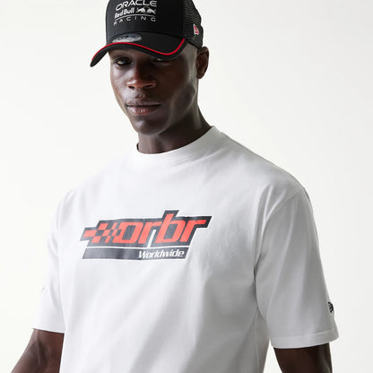 The model is wearing this Red Bull Racing Graphic Oversized T-Shirt in white. 7