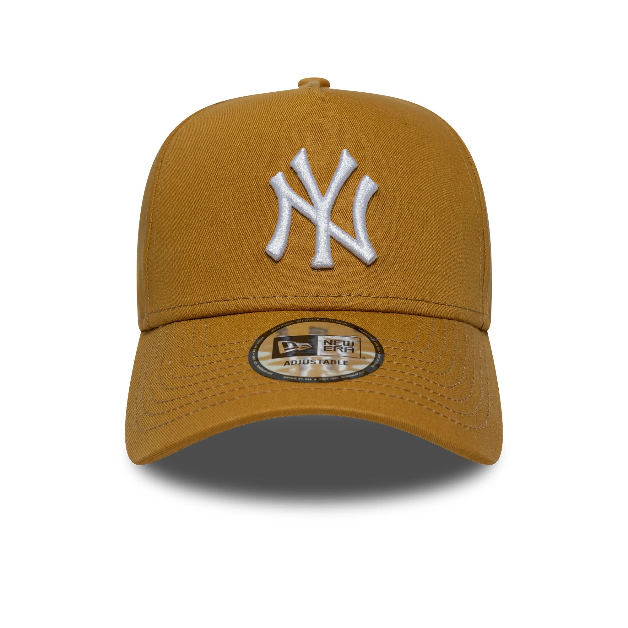 Pictured is this MLB League Essential New York Yankees 9FORTY E-Frame in beige. 2