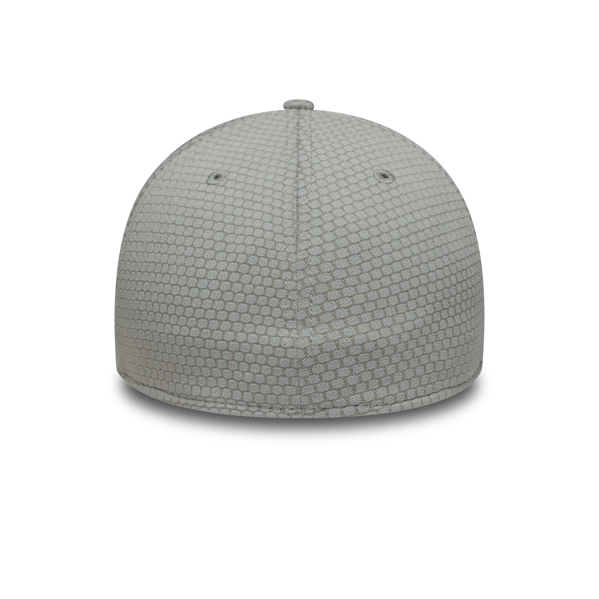 New York Yankees MLB Mesh Grey New Era 39THIRTY Stretch Fit Cap, rear view showing the textured hexagonal mesh pattern on the structured grey crown, with eyelets and no back logo for a finish.