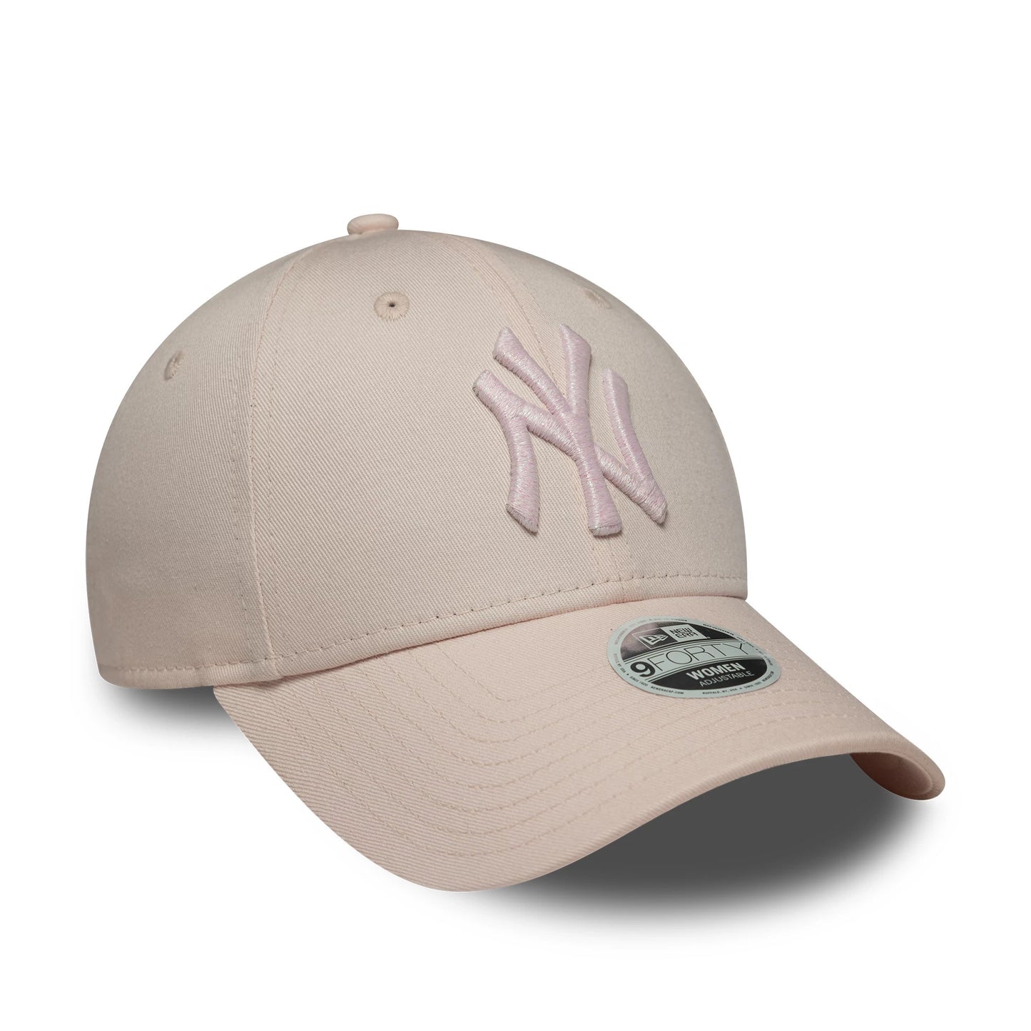 Pictured is this Womens MLB Metallic Logo New York Yankees 9FORTY in pastel pink. 3
