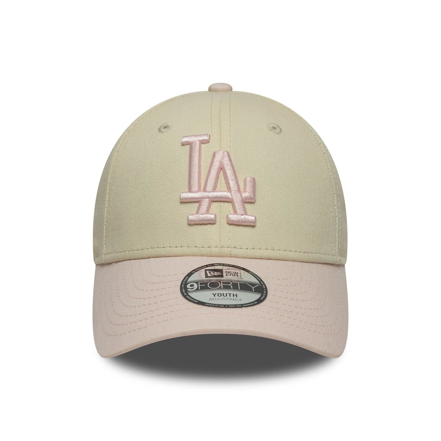 Pictured is this Youth MLB League Essential LA Dodgers 9FORTY in light beige. 2