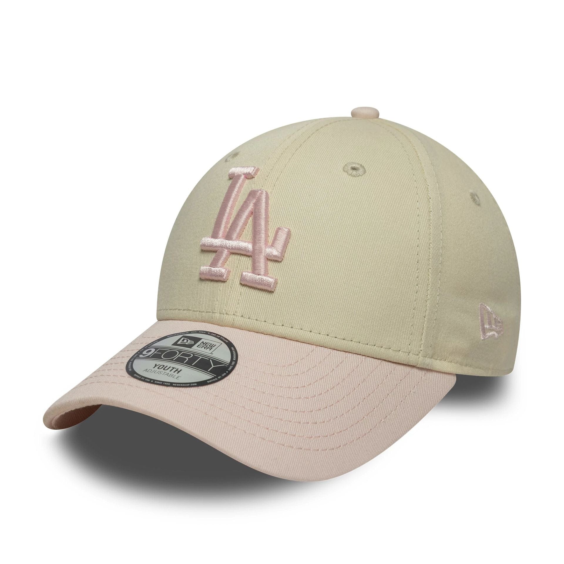 Pictured is this Youth MLB League Essential LA Dodgers 9FORTY in light beige. 1