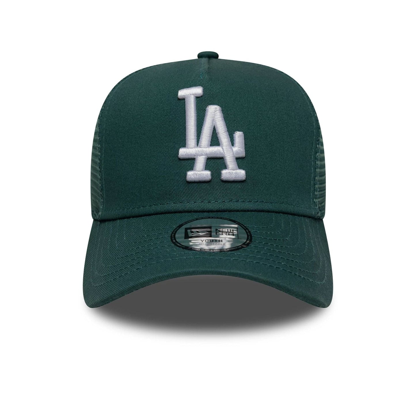 Pictured is this Youth MLB League Essential LA Dodgers 9FORTY A-Frame Trucker in dark green. 2