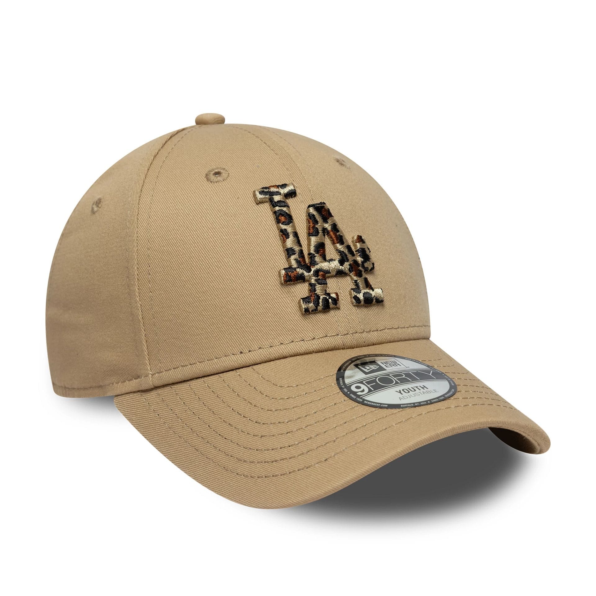 Pictured is this Youth MLB Animal Infill LA Dodgers 9FORTY in light beige. 3